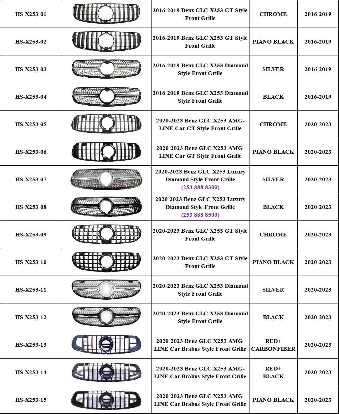 X253 Diamond GTR Brabus Style Front Bumper Grille