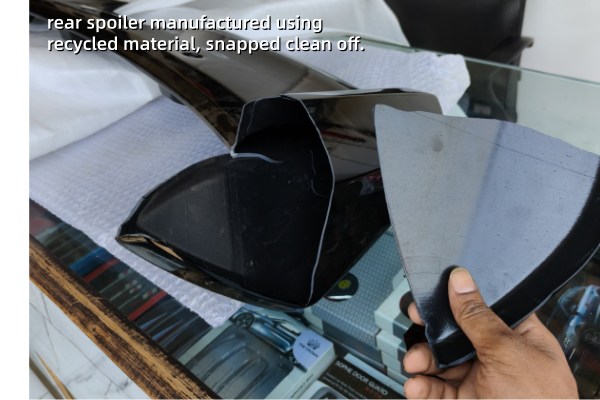 The tail fin, manufactured using recycled material, snapped clean off.